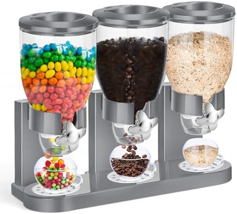 1 Pack Triple Cereal Dispenser 2L, Countertop Dry Food Dispenser, Gray