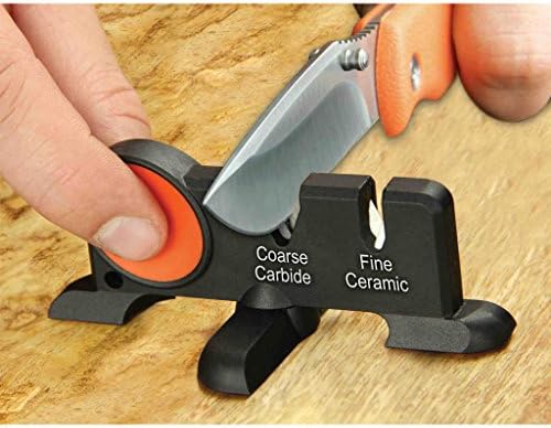 Outdoor Edge Edge-X, Pocket Sized 2-Stage Carbide/Ceramic Abrasive Knife Sharpener with Folding X-Base that Improves Stability for all Outdoor and Kitchen Knives