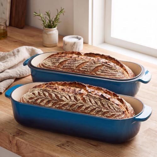 EDGING CASTING Enameled Cast Iron Loaf Pan with Lid, Bread pan, Dutch Oven Bread pan for Homemade Sourdough Bread Baking, 12.5x5.5 inch, 5qt, Lake Blue