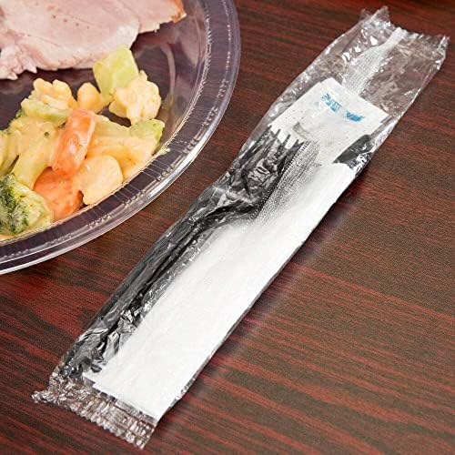 450 Plastic Cutlery Packets - Knife Fork Spoon Napkin Salt Pepper Sets | Black Plastic Silverware Sets Individually Wrapped Cutlery Kits, Bulk Utensil Cutlery Set Disposable To Go Silverware