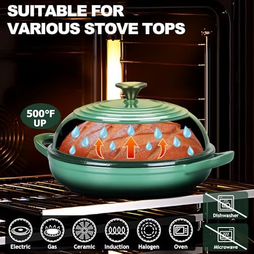 TeamFar Cast Iron Bread Dutch Oven, 6 Qt Enameled Dutch Oven Pot