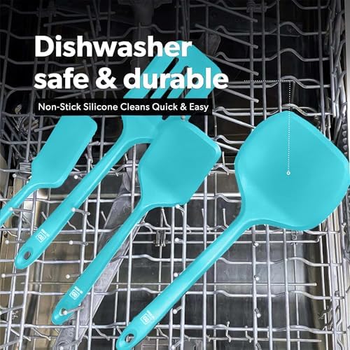 DI ORO Silicone Turner Spatula Set - 600F Heat Resistant, 4-Pc Teal