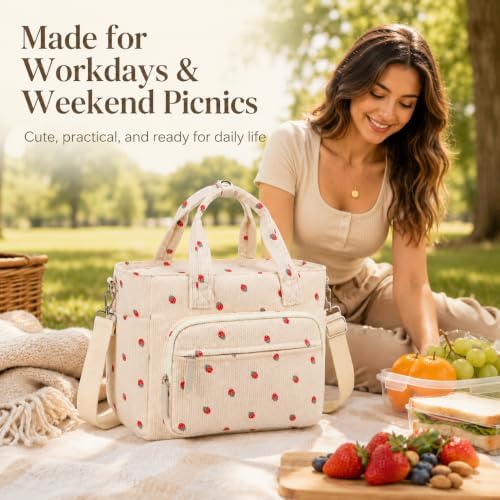 Bluboon Insulated Lunch Box for Work with Cup Holder, Corduroy Lunch Tote