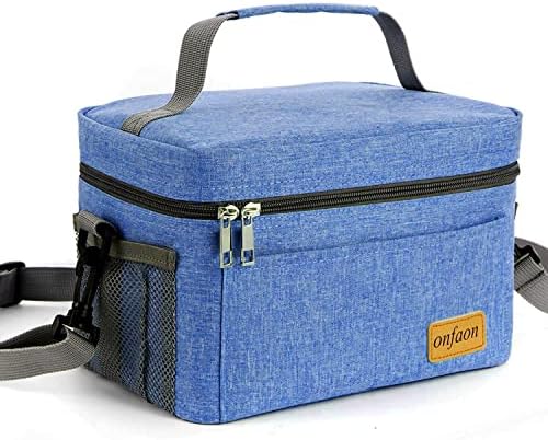 ONFAON Lunch Bag for Men/Women, Insulated Reusable Lunch Box Leakproof Cooler Tote Bag Freezable with Adjustable Shoulder Strap for Office Work Picnic Beach(Blue)