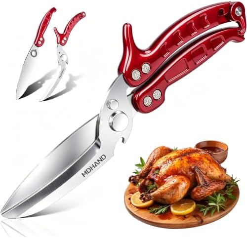 Heavy Duty Poultry Shears - Food Kitchen Scissors for Chicken and Meat Cutting - Dishwasher Safe Kitchen Shears with Anti-Slip Handle & Safety Lock