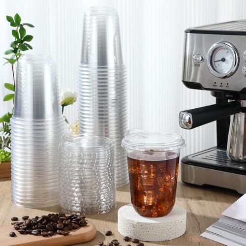Baderke 500 Pcs Round Bottom Plastic Cups with Lids Clear Togo,16 Oz
