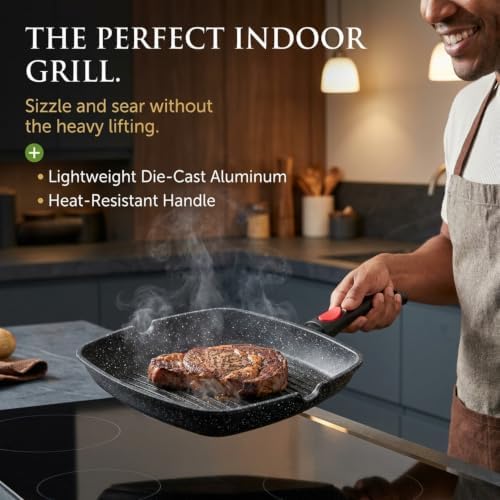 Moss & Stone Grill Pan for Indoor Cooking 11Inch Nonstick Square Grill Pan