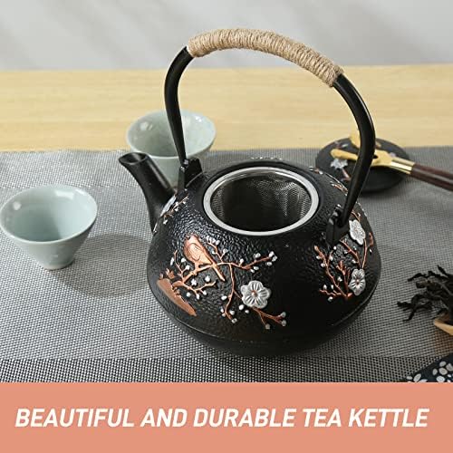 Cast Iron Teapot SECHUDO Teapot for Stovetop Safe Coated with Enameled Interior,Japanese Beautiful Tea Kettle with Stainless Steel Infuser for Loose Tea (40.6oz/1200ml)