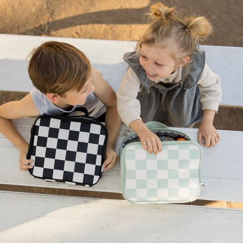 Tiny Twinkle Insulated Lunch Box for Girls and Boys | Durable and Reusable for School & Travel | Ages 3 and Up | Waterproof and Easy to Clean | PFAs and BPA Free（Sage Checkers）