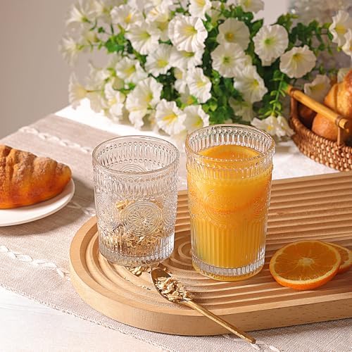 Moretoes Vintage Drinking Glasses Set of 12 Textured Striped Glass Cups