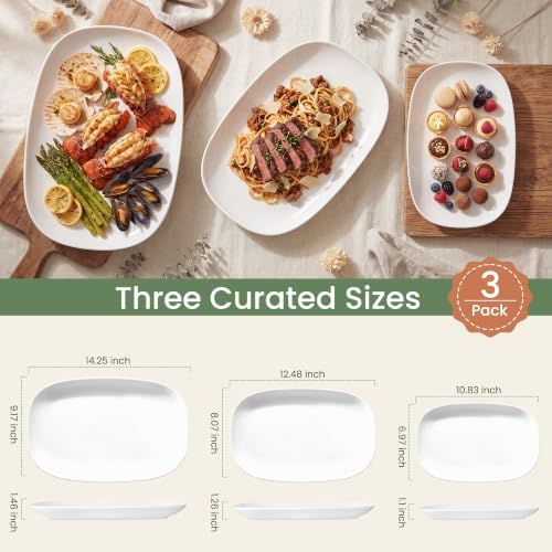 Kassel Ceramic Serving Platter Set 14”/12”/10” White Porcelain Serveware for Parties & Entertaining - Decorative Oven-Safe Serving Dishes & Platters for Food, Cookies, Meat & Turkey Oval Small