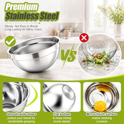 P&P CHEF Stainless Steel Mixing Bowls with Visible Airtight Lids, Khaki