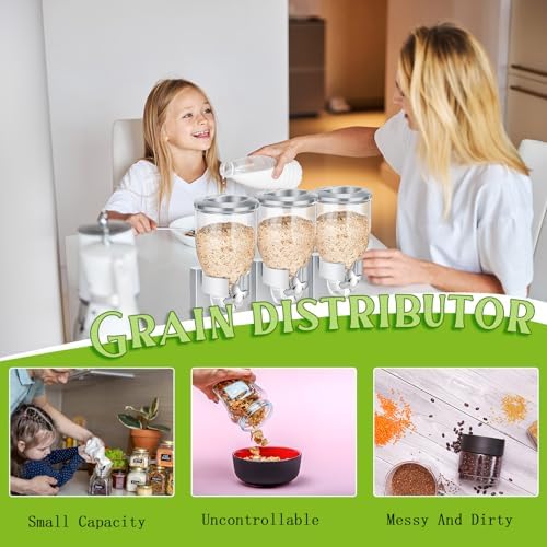 1 Pack Triple Cereal Dispenser 2L, Countertop Dry Food Dispenser, Silver