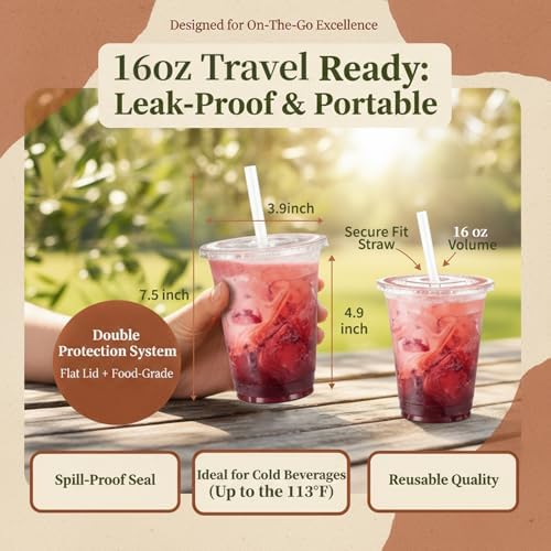 110 Pack 16 oz Disposable Clear Plastic Cups with Lids and Straws