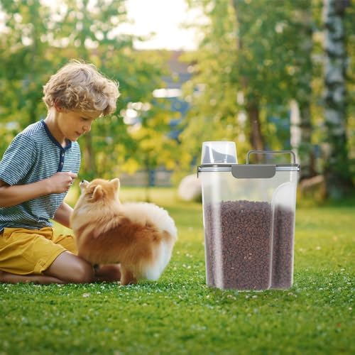 LEAWALK 5-7Lbs Cat Dog Pet Food Storage Container with Large Nozzle Design/4 Safety Buckles/Double-Layer Sealing Strips/Handle/Measuring Cup is Easy to Clean and Does -Khaki