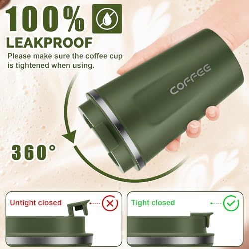 CS COSDDI 12 oz Coffee Mug - Stainless Steel Coffee Cup with Leakproof Lid