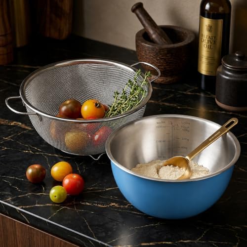 HAPPY KIT 18/8 Stainless Steel Colander with Mixing Bowl, 3.5QT