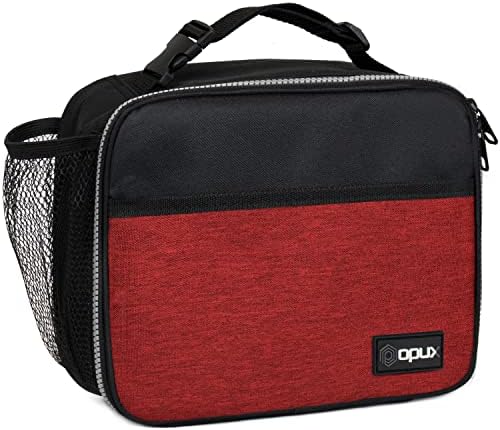 opux Insulated Lunch Bag for Kids, Reusable Lunch Box for School, Red