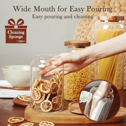 Labina Glass Jar with Wood Lid, Airtight Kitchen Storage Canister