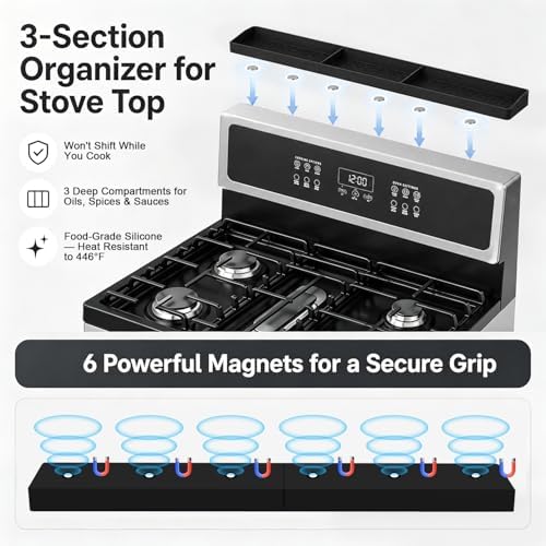 30" Magnetic Stove Top Shelf, Silicone Over the Stove Spice Rack Organizer