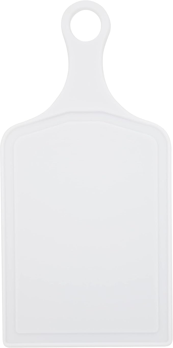 Farberware 3-Piece Plastic Cutting Board Set, Dishwasher-Safe Poly Chopping Board for Kitchen with Paddle, Charcuterie Board Set, White