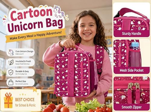 Lunch Box Kids,Cute Cartoon Insulated Lunch bag for Kids Boys Girls Portable Lightweight Small Lunchbox Special Design for school Picnic Outdoor