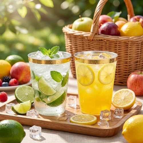 I00000 200 Pack Gold Plastic Cups, 10 OZ Clear Plastic Cups
