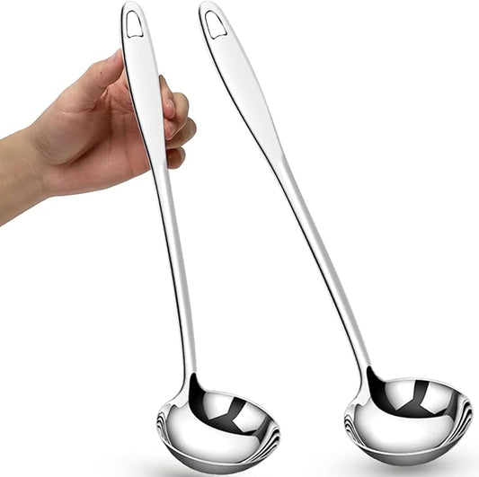 Stainless Steel Soup Ladle, Metal Ladle for Soup, Large Soup Serving Spoon for Buffet, Cooking, Party, Kitchen, Silver