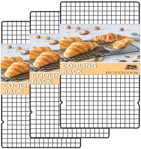 Hunnycook 15.8”×9.8” Cooling Rack, 3P Stainless Steel Baking Rack, Oven Safe Cooling Racks for Cooking and Baking, Black Roasting Rack & Wire Rack & Cookie Cooling Rack for Roasting, Grilling, Drying