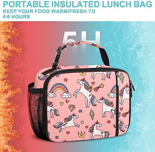 esouler Lunch Box Kids Insulated Lunch Bag for Boys & Girls Durable Children Lunchbox for School with Water Bottle Holder-Pink Unicorn