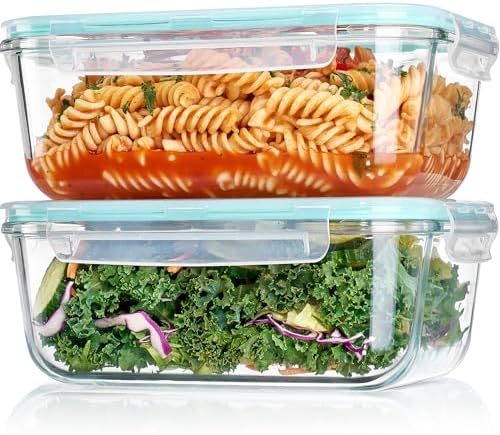 Vtopmart Large Glass Storage Containers, Green, 2Pack, 1860ml/63oz