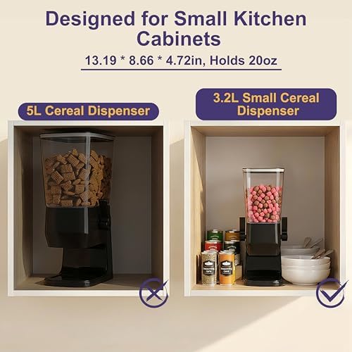Cereal Dispenser Countertop, Dry Food Dispenser Snack Organizer, Slim Cereal Containers Storage Dispenser with Lids for Pantry, Kitchen Organization Oatmeal Nut Granola Candy, Black, 2pcs