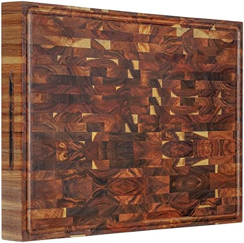 AZRHOM Acacia End Grain Wood Cutting Board 24x18x2 In Thick Butcher Block