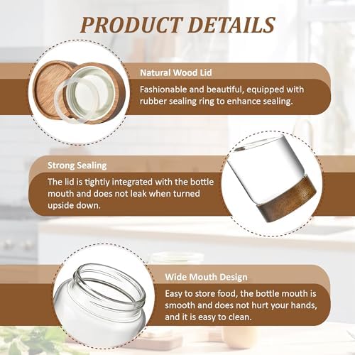 50 fl oz/1500 ml Clear Glass Storage Canister with Airtight Wooden Screw Lid, Large Tall Cute Decorative Glass Food Container Jar for Coffee, Candy, Cereal, Cookie, Pasta, Flour, Juices