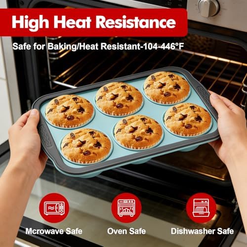 RAYBIN 2 Pack Silicone Muffin Pans for Baking, 6 Cup Nonstick Cupcake Pan