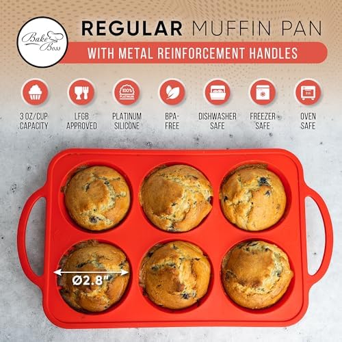 Silicone Muffin Pan, Regular Size 6 Cup Nonstick Cupcake Pan, BPA-Free