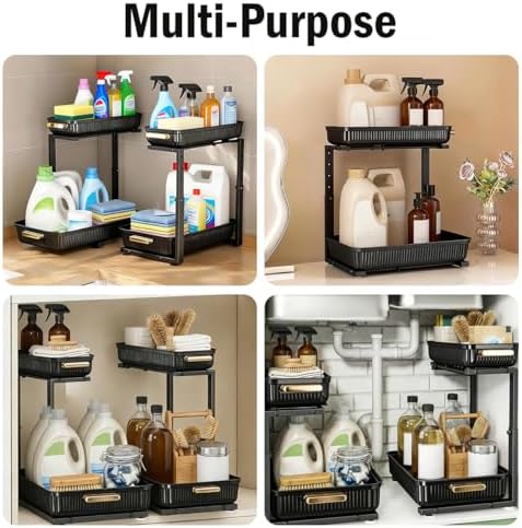 ARSTPEOE Under Sink Organizer - 2 Pack Multi-Purpose Pull-Out Storage Shelf