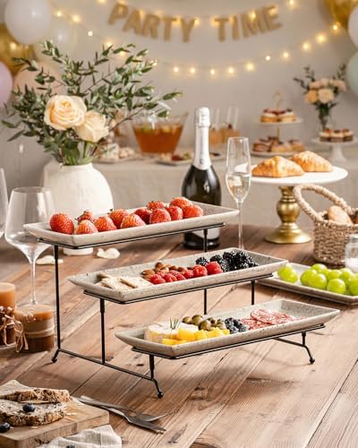 LAUCHUH 3 Tier Serving Trays for Party, Porcelain Tiered Serving Tray Stand