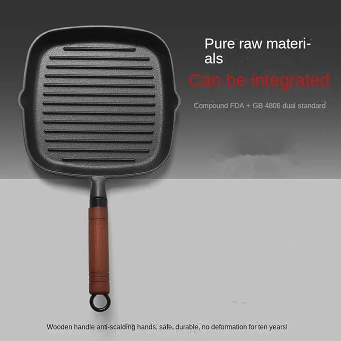 9 Inch Nonstick Grill Pan for Stove Tops, Versatile Uncoated Non-stick Surface Pan, Cast Iron Steak Pot, Indoor & Outdoor Grilling, Free Clips and Oil Brushes