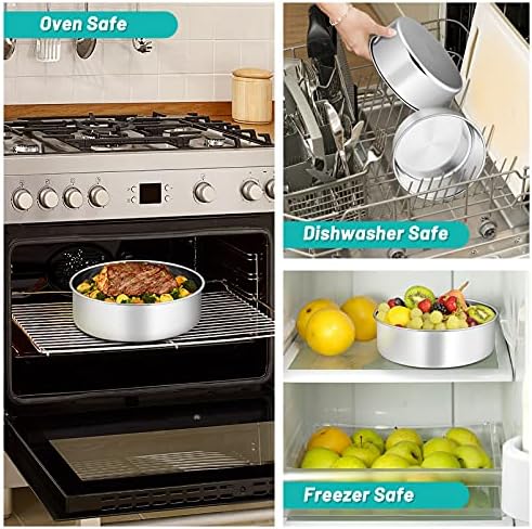 TeamFar 8 Inch Cake Pan, 8” x 3” Stainless Steel Round Baking Pan Set of 2
