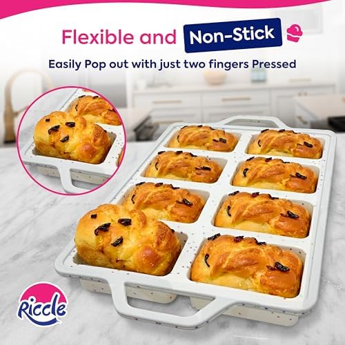 RICCLE Silicone Mini Loaf Pans – 2 Pack, 8 Cavity Silicone Molds for Baking, Non-Stick Silicone Baking Pan