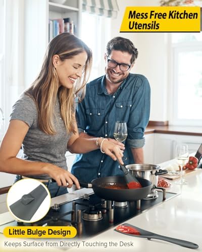 BUNDLEPRO Silicone Cooking Spoons for Nonstick Cookware, One-Piece, 2 Pack