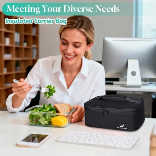 NOL Insulated Lunch Bag for Adults – Compact Cooler Lunch Box with Food-Grade Lining, Waterproof Lunch Bag for Work, Travel | Portable Thermal Meal Tote with Handle, Black