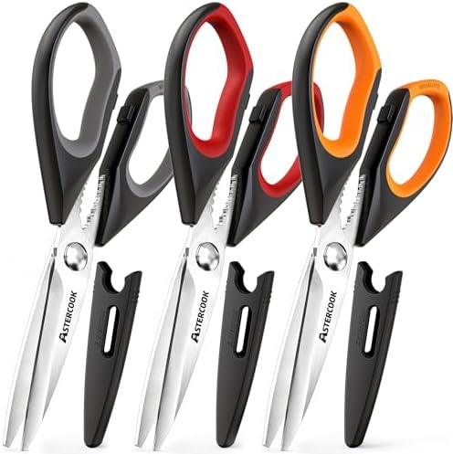 Astercook Kitchen Scissors, 3-Pack Heavy Duty Kitchen Shears with Stainless Steel Blades for Meat, Poultry, Herbs, Vegetables and Packaging, Dishwasher Safe