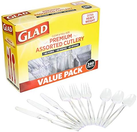 Glad Clear Disposable Cutlery Set, Forks Knives and Spoons, 240 Count, 6-Pk