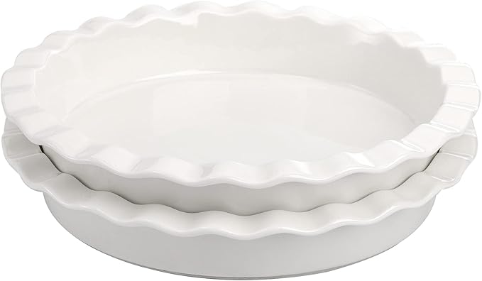 Foraineam Porcelain Pie Pan for Baking, Oven Safe Pie Plate Baking Dish, 9 Inches Round Deep Dish with Ruffled Edge, Set of 2