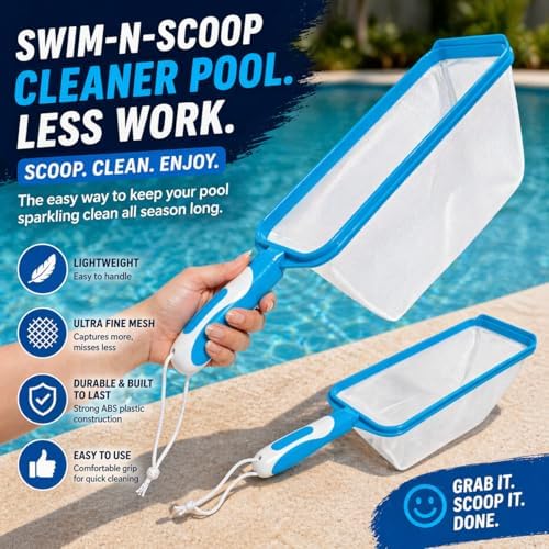 The Skimmie Neptune Net & Swim-N-Scoop Fine Mesh Pool Skimmer Nets Deep-Bag Leaf Rakes for Pools, Spas, Fountains & Cold Plunges Handheld Skimmers for Surface and Floor Cleaning. *Pole NOT Included