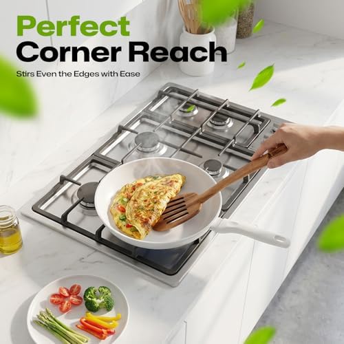 AIUHI Natural Teak Slotted Spatula, Ergonomic Long Handle Cook Spatula, Heat‑Resistant Food‑Grade Wooden Turner for Home Kitchen Daily Cooking