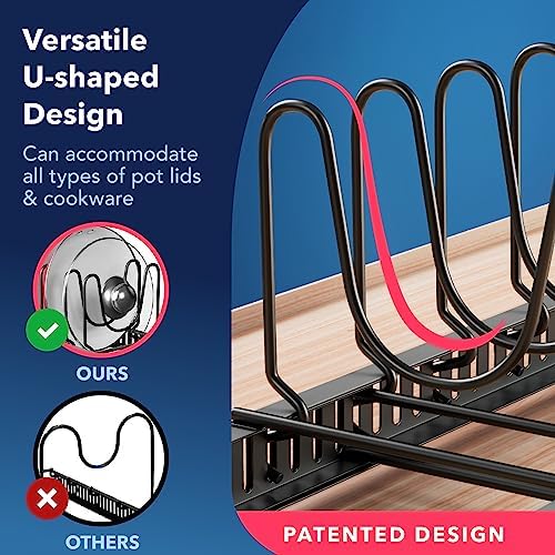 Better Things Home 5.5” Wide 12-Slot Adjustable Pot Lid Organizer with Scratch-Free Pads, Expandable Pot Lid Holder Rack for Cabinet, Small to Medium Pots and Pans Organizer Inside Cabinet