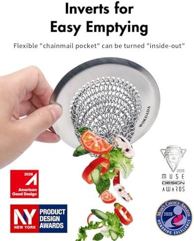Kitchen Sink Drain Strainer,Patented Reversible Chain Mesh Basket Anti-Clog